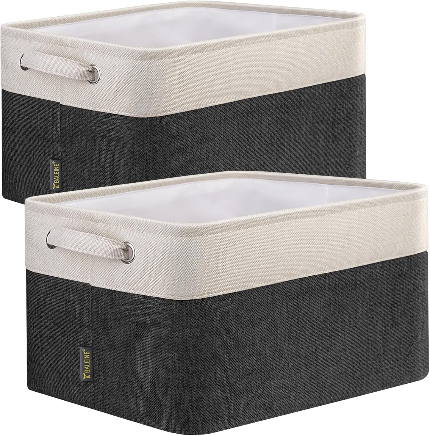 BALEINE 2 Pack Fabric Storage Bins for Shelves, Linen Storage Baskets for Organizing, Decorative Closet Bins for Clothes, Home (Black, 15"x11"x9.5")