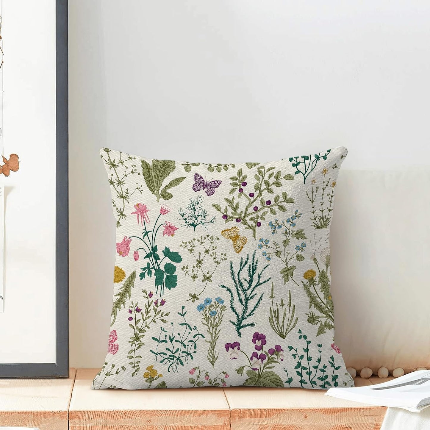 CXMEIFLY Spring Pillow Covers 18 x 18 Inch Set of 2 Vintage Sage Green Teal Wild Flowers Decor Throw Pillows Leaves Plant Outdoor Farmhouse Decorative Cushion Cases for Couch Bed Sofa Decoration