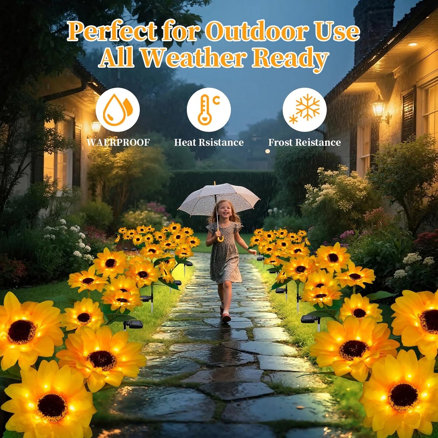 Outdoor Solar Garden Stake Lights,Upgraded LED Solar Powered Light with 3 Sunflower, Waterproof Solar Decorative Lights for Garden, Patio, Backyard (1 Pack 3 Flower)