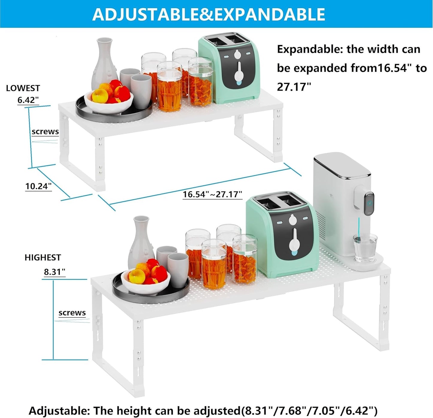 Expandable Spice Rack,Stackable Storage for Cabinet, Multi-Functional Kitchen Shelving,Height-Adjustable,Sustainable Organizer Solution(1Pack/White/Large)