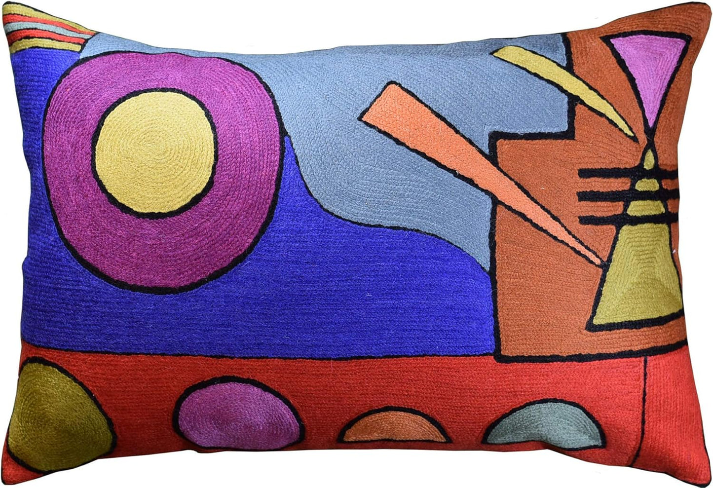Lumbar Kandinsky Abstract Pillow Cover - Soul VI Modern Throw Pillowcase Modern Chair Cushion Contemporary Pillowsham Farmhouse Couch Cushions Hand Embroidered Wool Size 14x20