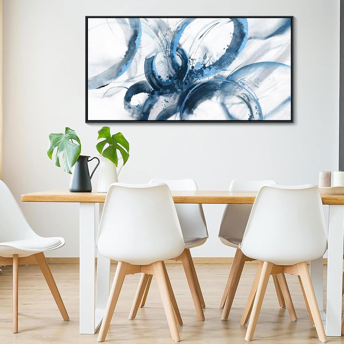 AJAZIKO Blue Wall Art Large Pictures for Living Room Abstract Wall Decor Wall Decoration Print Pictures Canvas Framed Artwork Paintings for Office Above Bed Wall Decor 24×48IN