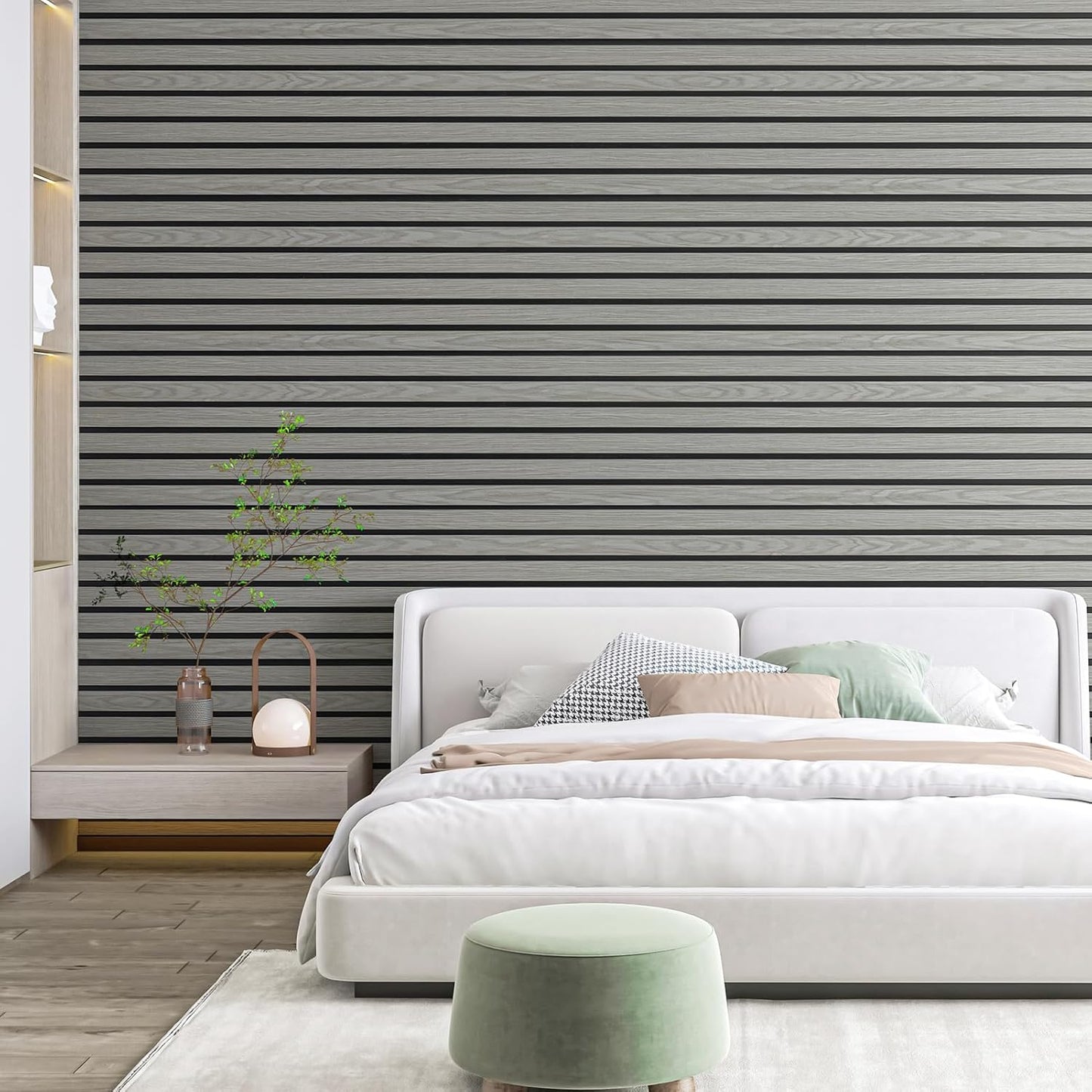 Art3d 4-Pack Glue-On Six-Grid Wainscoting Panel for Interior Wall Decor - 104 x 12 Inch Polystyrene Ultralight Slim Slat Wall Panels for Living Room Bedroom, Ash