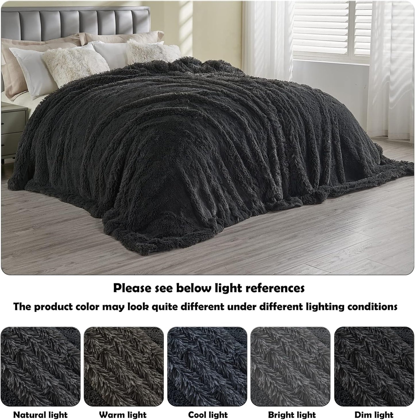 GONAAP Fuzzy Faux Fur Throw Blanket Dark Grey Super Soft Cozy Plush Fuzzy Shaggy Blanket for Couch Sofa Bed (Dark Grey, Throw(50"x60"))