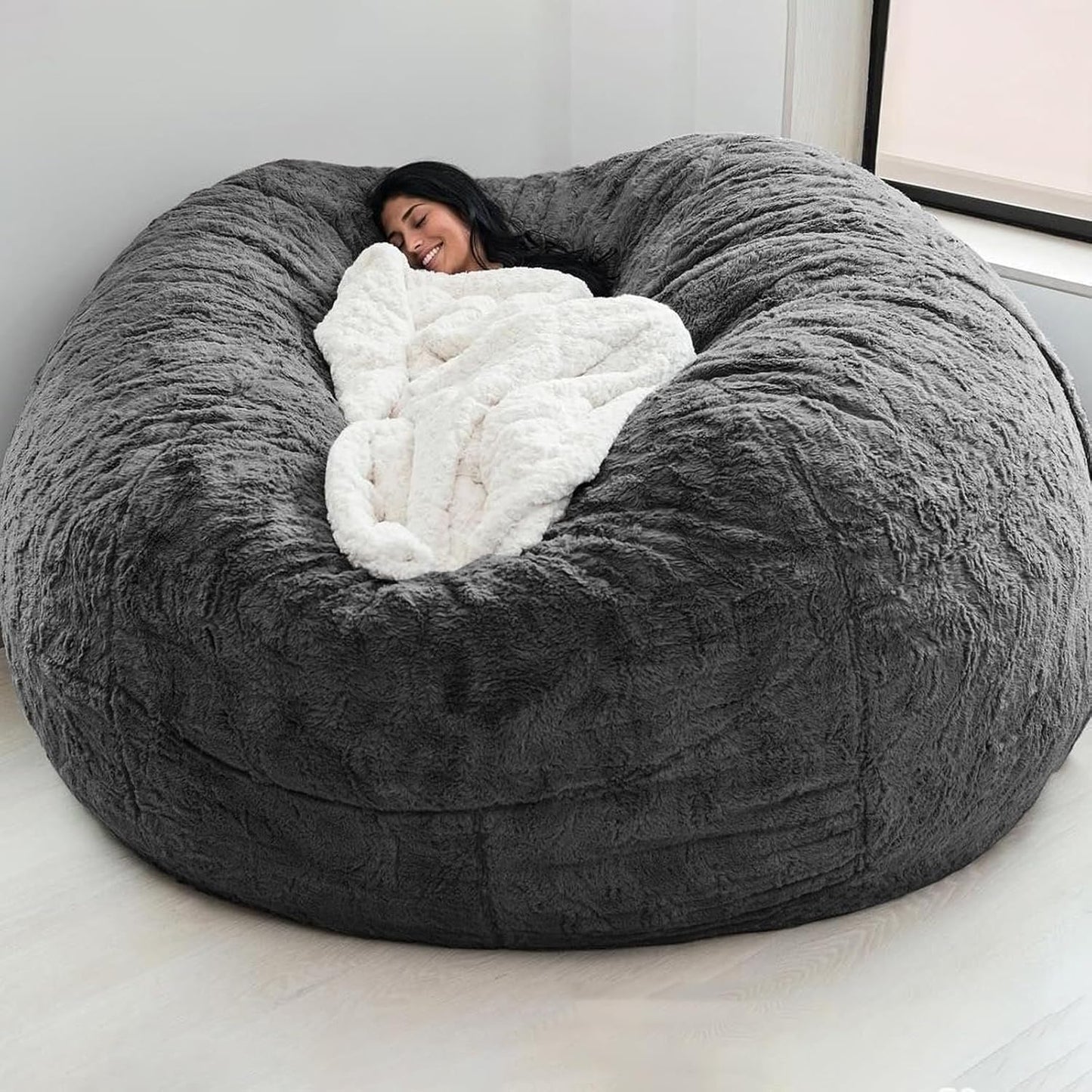 Big Huge Giant Bean Bag Chair for Adults, (No Filler) Bean Bag Chairs in Multiple Sizes and Colors Giant Foam-Filling Required- Machine Washable Covers, Double Stitched Seams (Dark Gray,7FT)