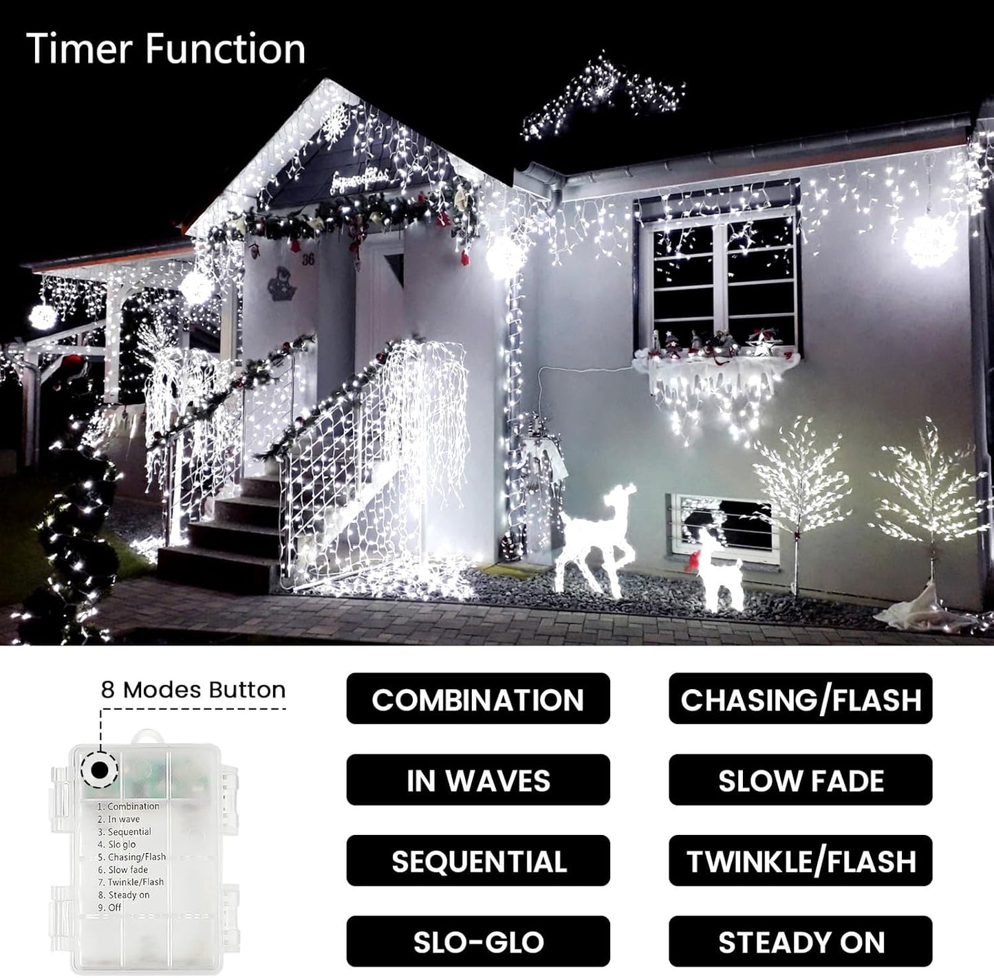 2 Pack String Lights Battery Operated with Timer, 66FT 200 LED Waterproof Battery Twinkle Lights, 8 Modes Fairy Light for Indoor & Outdoor Party Bedroom Garland Tree Christmas Decorations (Cool White)