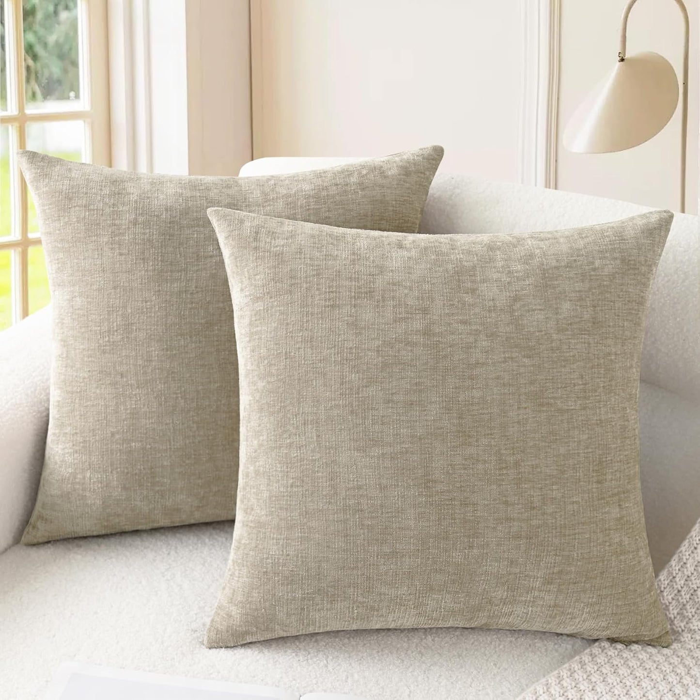 CaliTime Throw Pillow Covers Decorative 22 X 22 Inches Pack of 2 Cozy Chenille Cushion Cases for Couch Sofa Bed Living Room Home Light Taupe