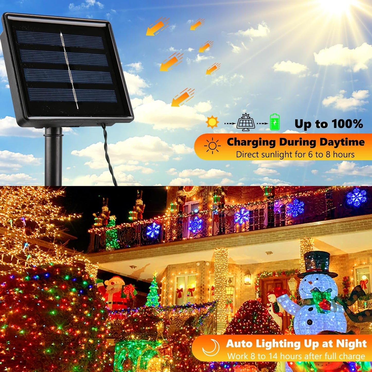 Joomer Solar Christmas Lights, 2 Pack Total 144 FT 400 LED 8 Modes Waterproof Solar Christmas Lights Outdoor for Christmas Decorations (Multicolor)