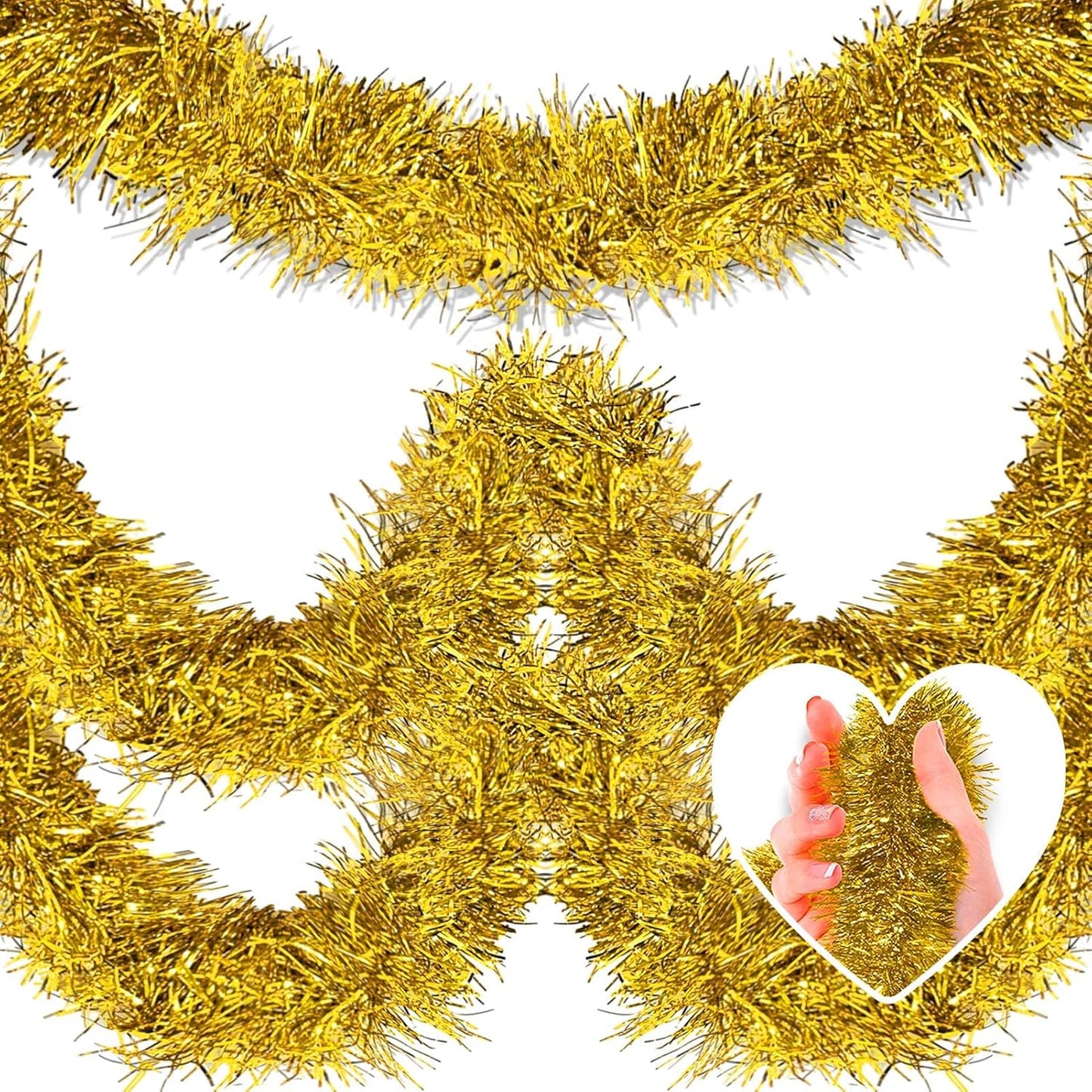 50 Feet Christmas Tinsel Garland, Metallic Twist Wall Hanging Backdrop for Parade Floats, Christmas Eve, New Year Party Decorations (Gold, 2in x 50ft)
