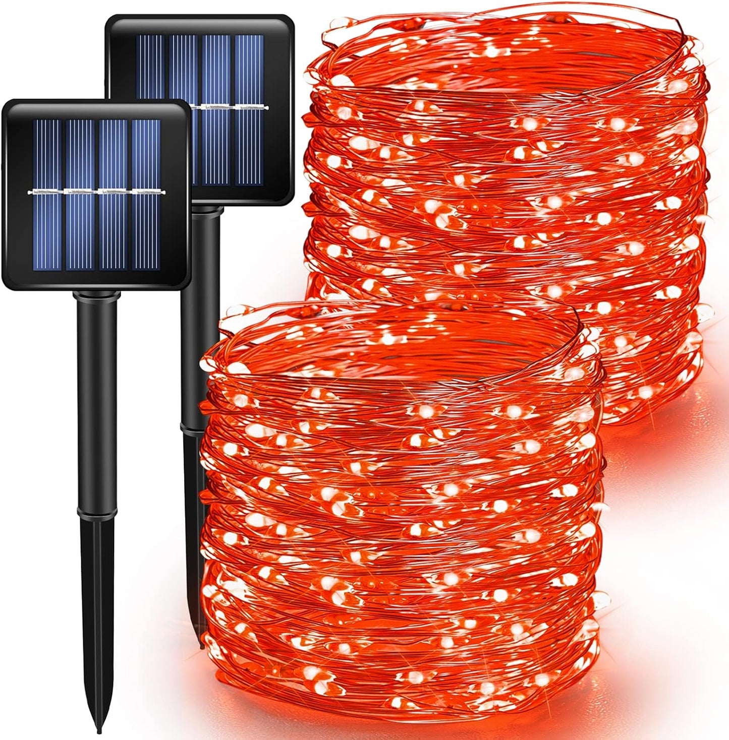 TW SHINE Red Solar String Lights Outdoor, Total 80 FT 240 LED Solar Powered Waterproof Fairy Lights 8 Modes Copper Wire Lights for Christmas Party Tree Wedding Yard Decorations, 2 Pack