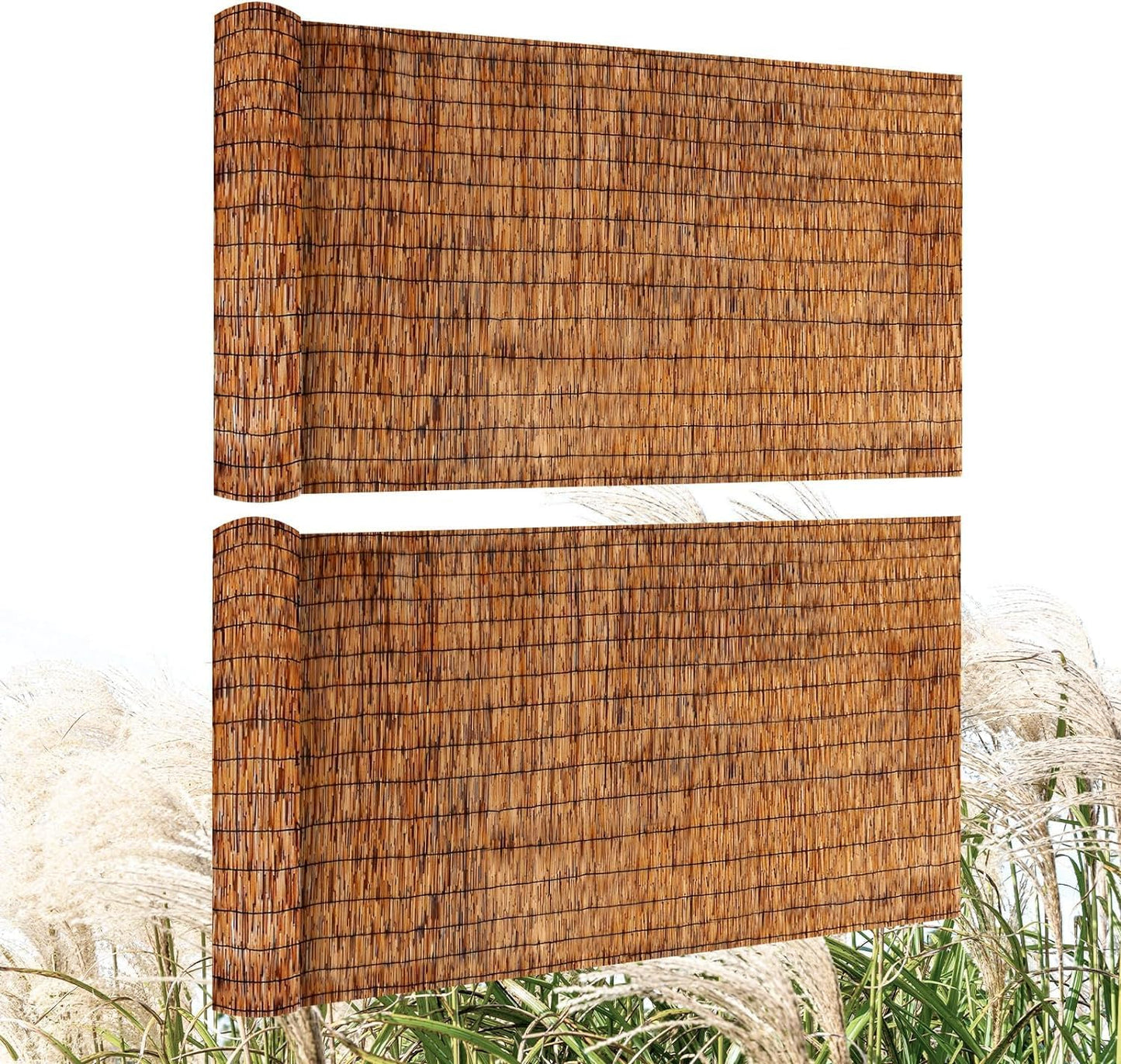 Natural Reed Fencing Rolls,2PACK 4.6FT X 16.4FT Reed Screen Curtain Fence Covering Privacy Bamboo for Outdoor Backyard Patio（Brown）