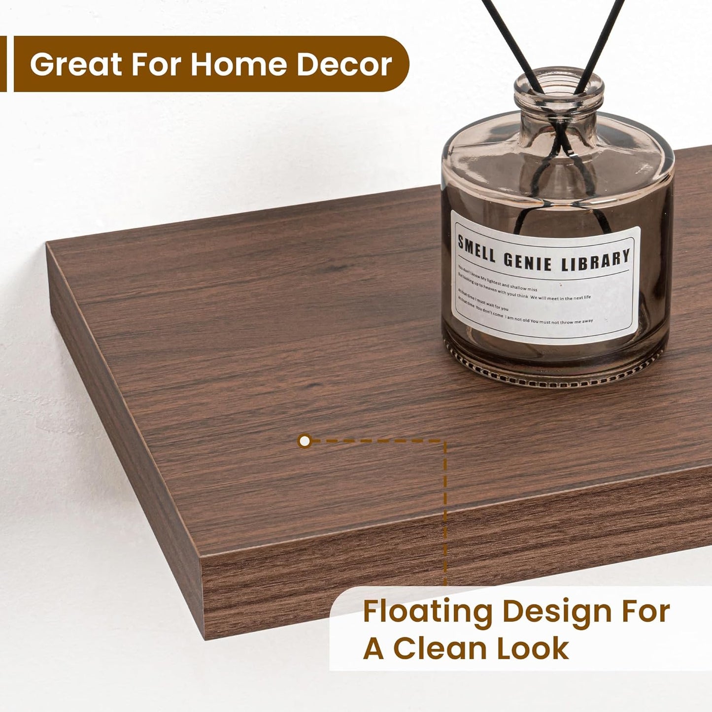 Fun Memories 48 Inch Deep Floating Shelves for Wall, 2 Pack of Long Wall Mounted Wood Shelves with Invisible Brackets for Bathroom, Bedroom, Living Room, Kitchen Decor and Storage, Walnut