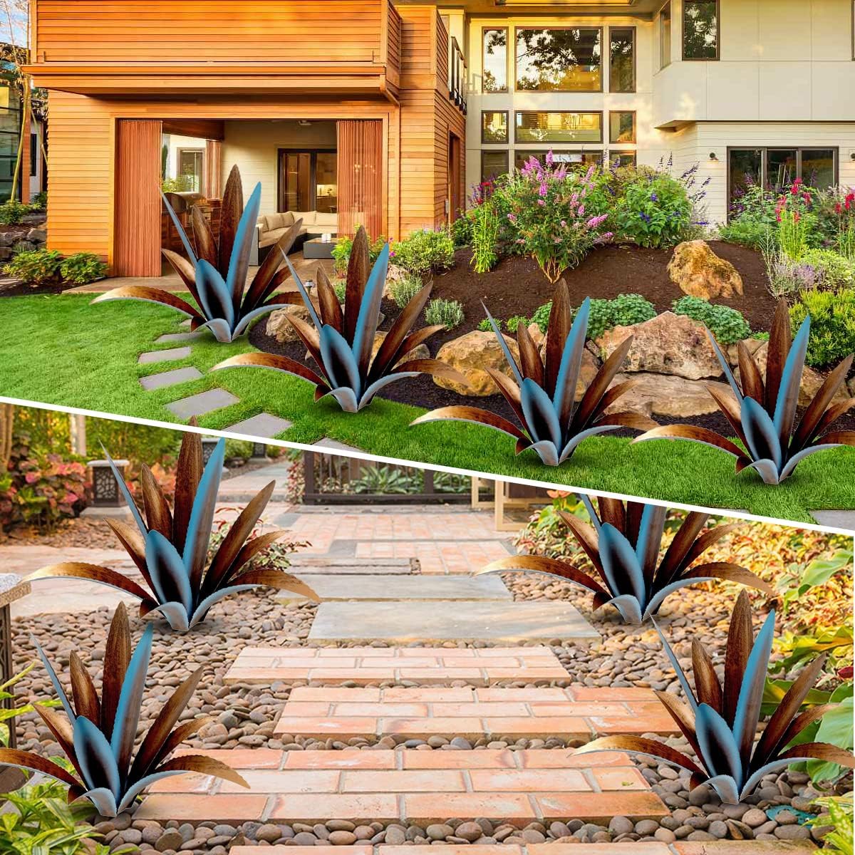 DIY Metal Agave Plant Art Yard Tequila Art Sculpture, Tequila Rustic Garden Sculpture Statue Outdoor Decor,Agave Metal Plants for Yard, Garden Lawn Ornaments (12 Leaves -Blue)