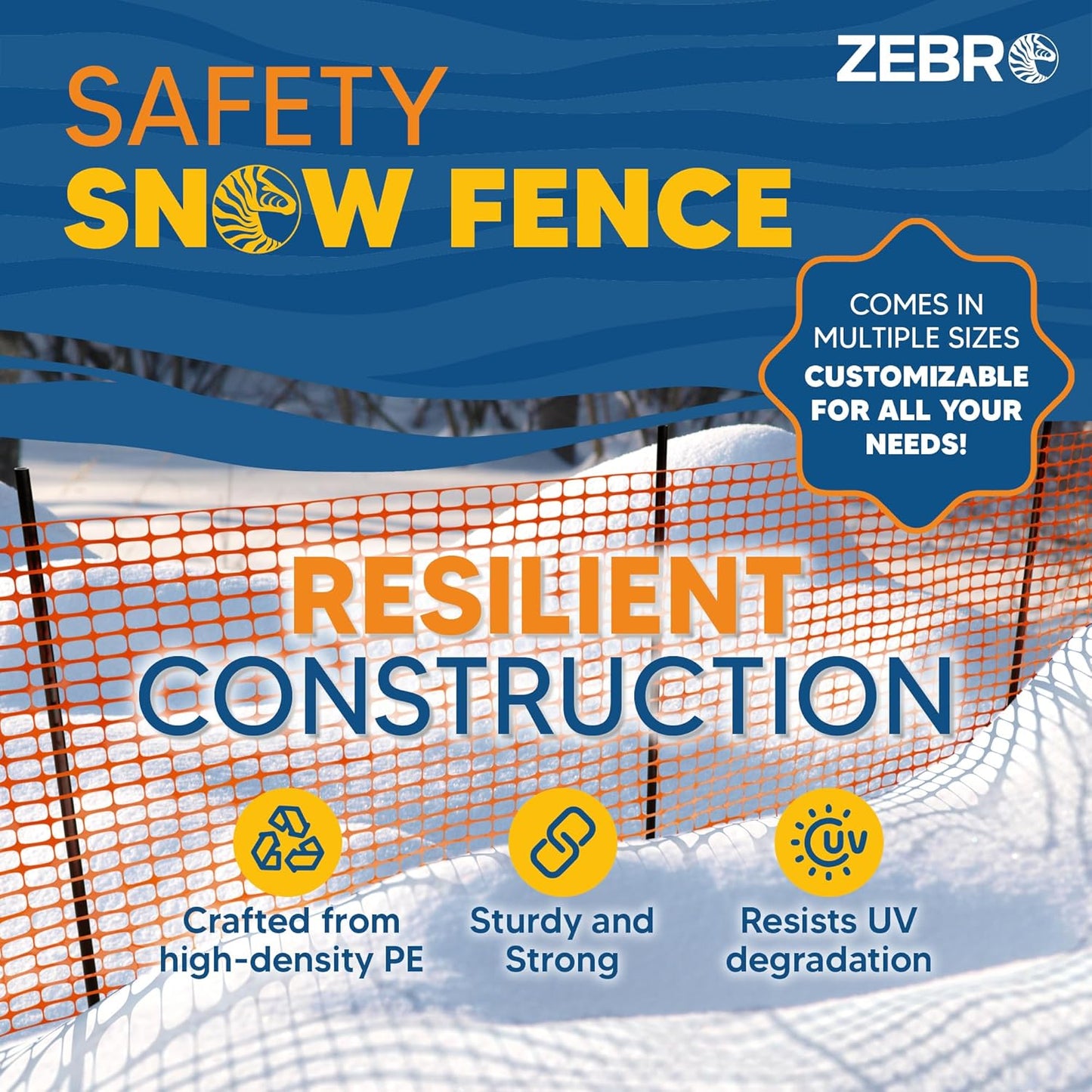 ZEBRO 4' x 50' Orange Plastic Garden Fence Roll – Standard Duty Safety Netting for Snow, Poultry, Deer, Dogs – Reusable Outdoor Barrier for Yard, Landscaping, Animal Protection