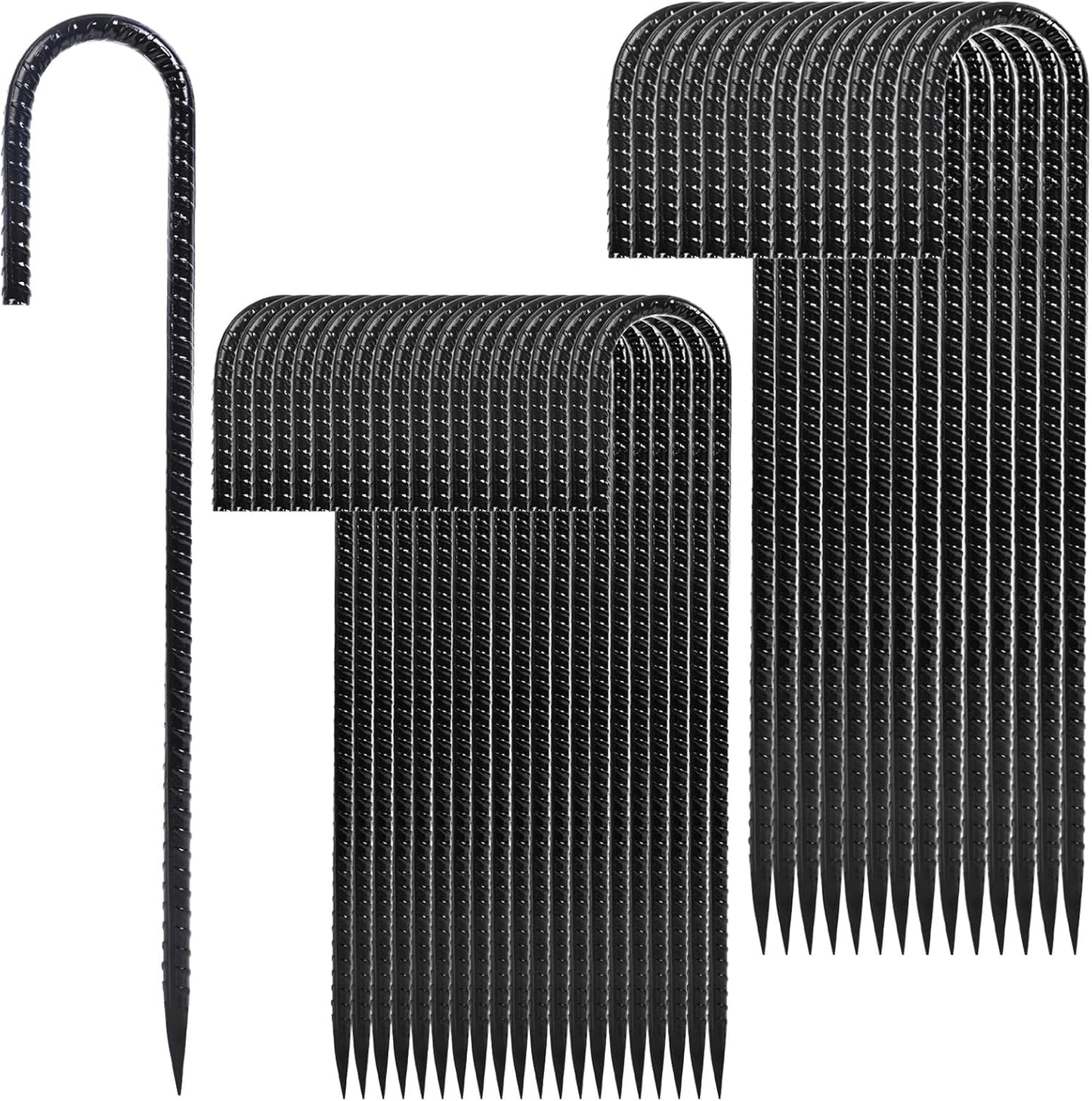 Rebar Stakes 12 inches 34-Pack Ground Stakes Heavy Duty J Hook Tent Stakes for Outdoor Decorations and Inflatables, Metal Yard Stakes for Fencing and Gardening, Gazebo and Swing Set Anchors