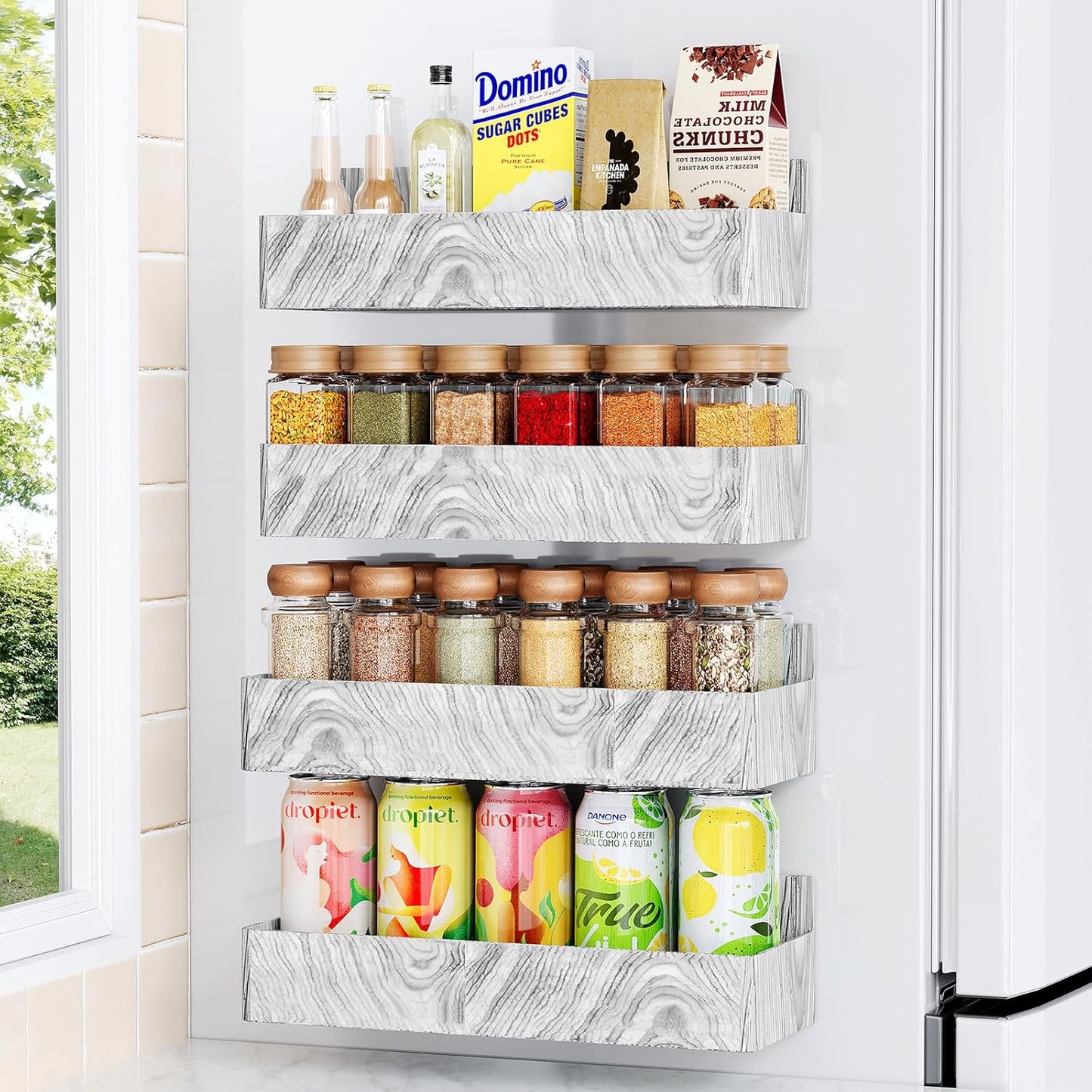 Magnetic Spice Rack for Refrigerator, Kitchen Organizer and Storage Shelf, Wood White(4 Pack)