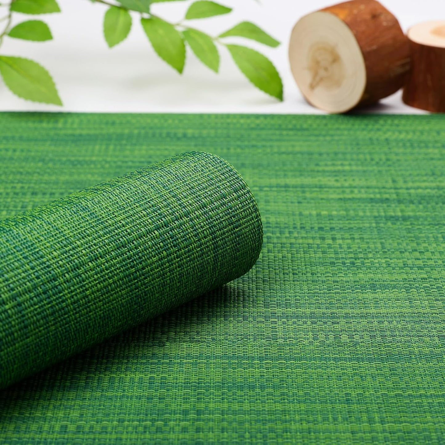 Myir JUN Placemats Set of 8, Vinyl Woven Placemats Place Mats Indoor Set of 8 Washable Table Mats Non-Slip Place mats for Dining Table (Dark Green, Set of 8)