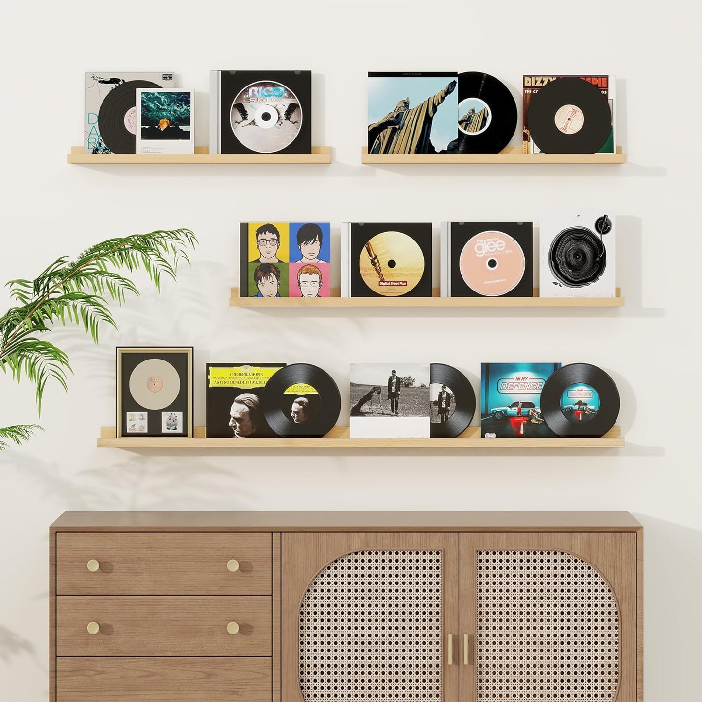 Picture Ledge Shelf, Solid Pine Wood Floating Shelves Set of 2, 40 Inches Nursery Book Shelves for Toys Storage, Kids Bookshelf Wall Mounted for Living Room Decor Photo Frames, Unfinished Natural