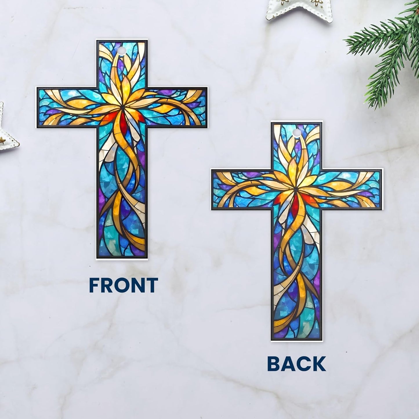 FLAGWIX Christian Gifts for Women Men - Acrylic Christmas Ornaments 2025 - Catholic Spiritual Religious Gifts for Women Mom Grandma, Cross Ornaments for Christmas Tree, Religious Gift, Cross Ornament