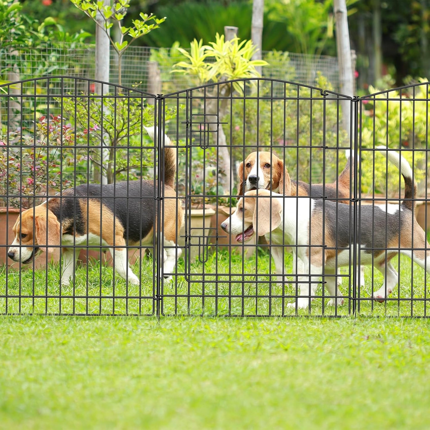 INJOPEXI Decorative Garden Fence 6 Panels 11.8ft (L)×30in (H) Garden Fence No Dig Animal Barrier Fencing with 5 Panels + 1 Gate Rustproof Metal Wire Temporary Dog Fence Border for Patio Outdoor Yard