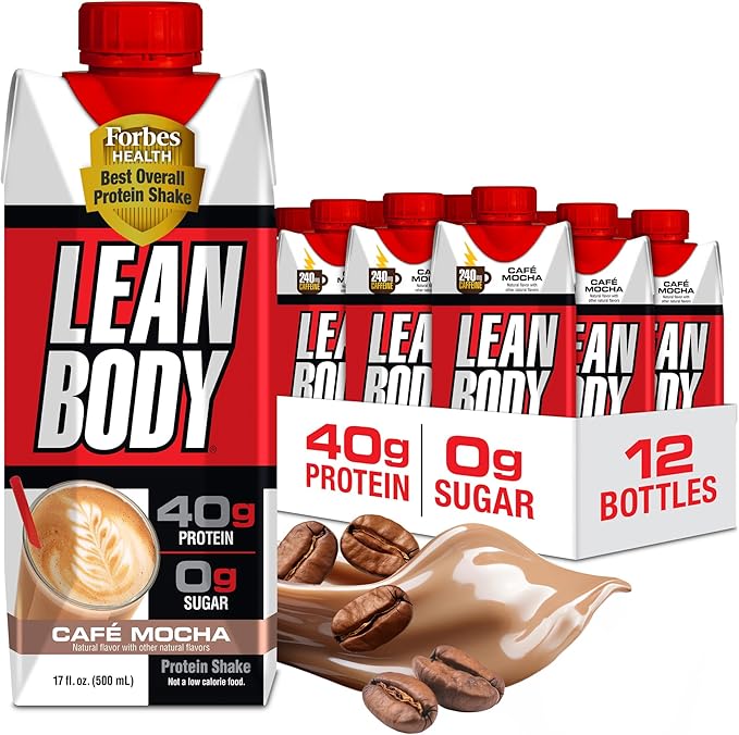Lean Body Ready-to-Drink Café Mocha Protein 240mg Caffeine, 40g Protein, 0 Sugar, 22 Vitamins 12) LABRADA