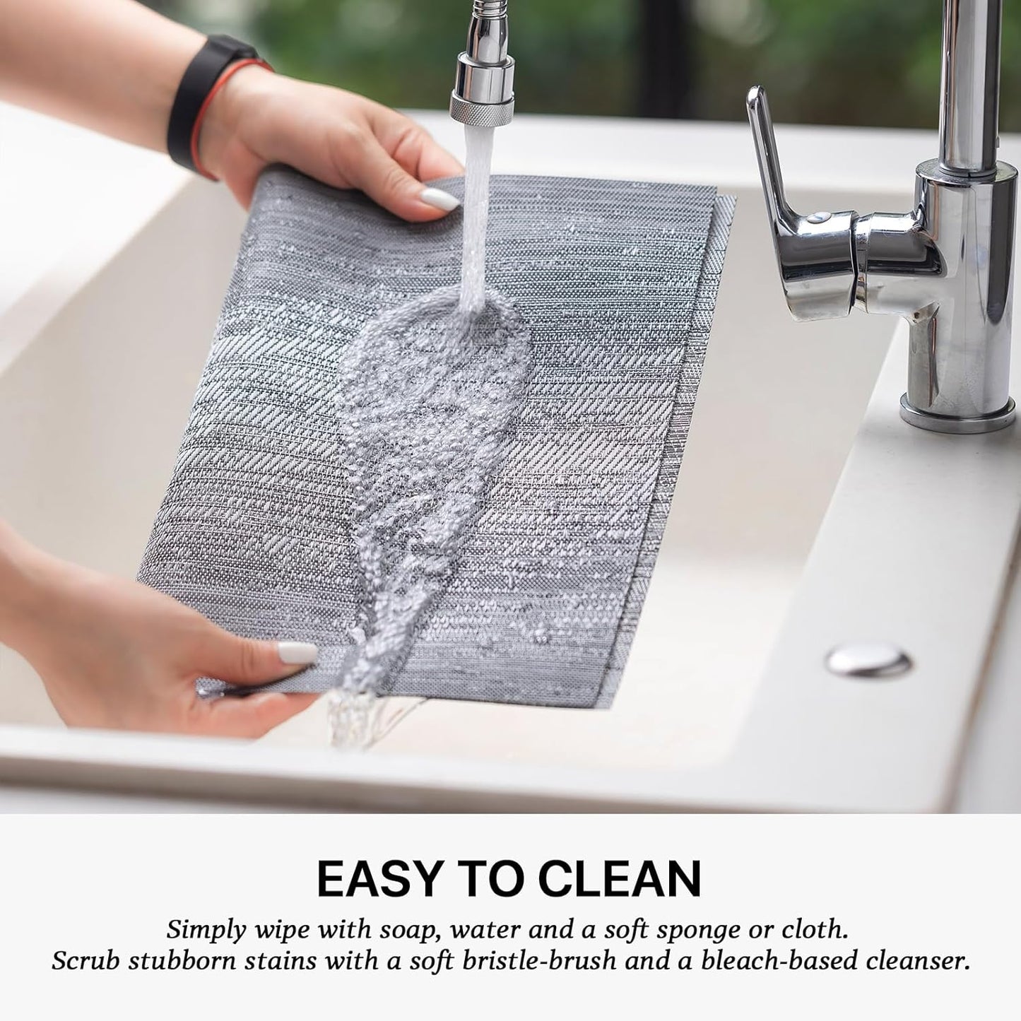 LEXMORE Placemats Set of 12 Vinyl/Plastic Woven Place Mats for Kitchen Table Indoor/Outdoor Washable Placemat Wipeable Dining Table Mats(Ombre Gray)