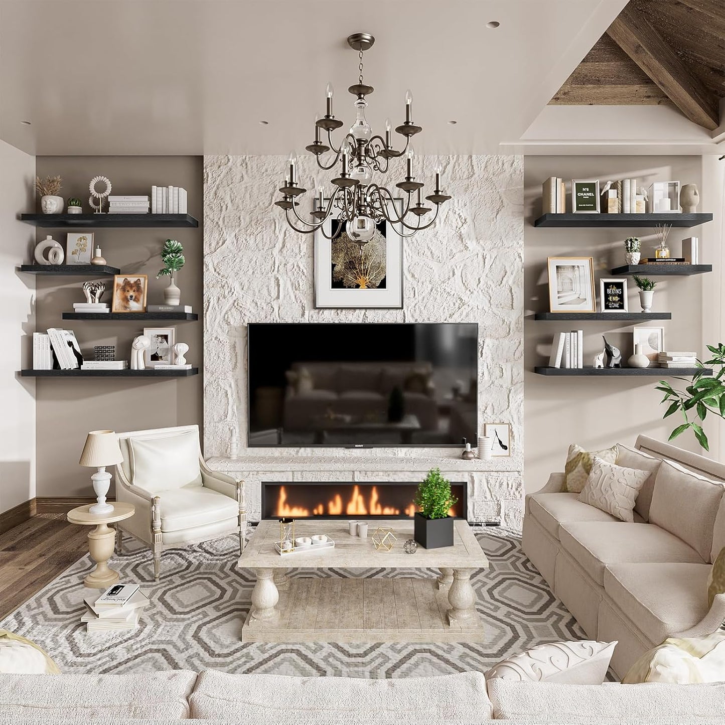 Heimlove 36 Inch Wall Shelf Bathroom Shelves Set of 2, 12" Deep Black Floating Shelves for Wall, Wall Mounted Shelves for Books Living Room Laundry Room Bedroom Kitchen Home Office