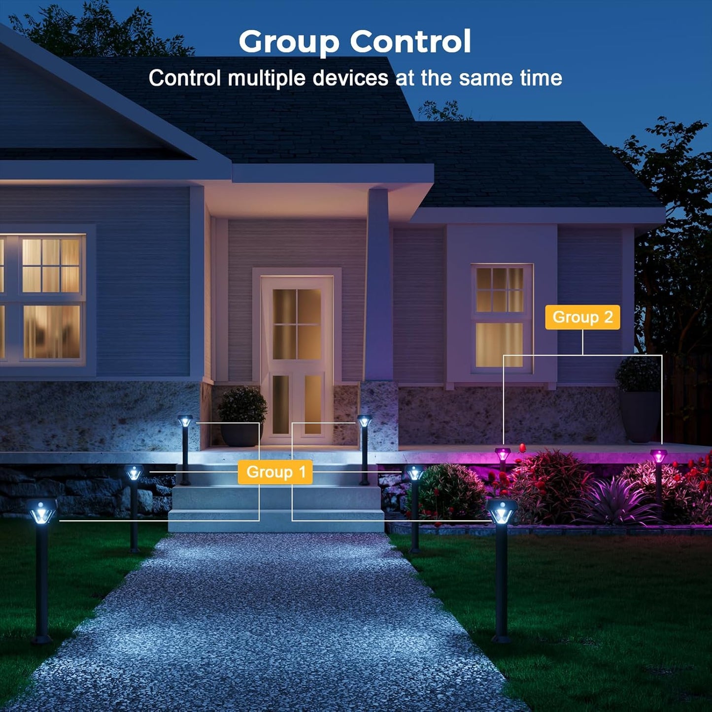 XMCOSY+ Smart Solar Lights Outdoor with Motion Sensor, 150LM APP Control RGBCW Color Changing Garden Lights Solar Powered for Yard Pathway Landscape, Waterproof, 2 Pack