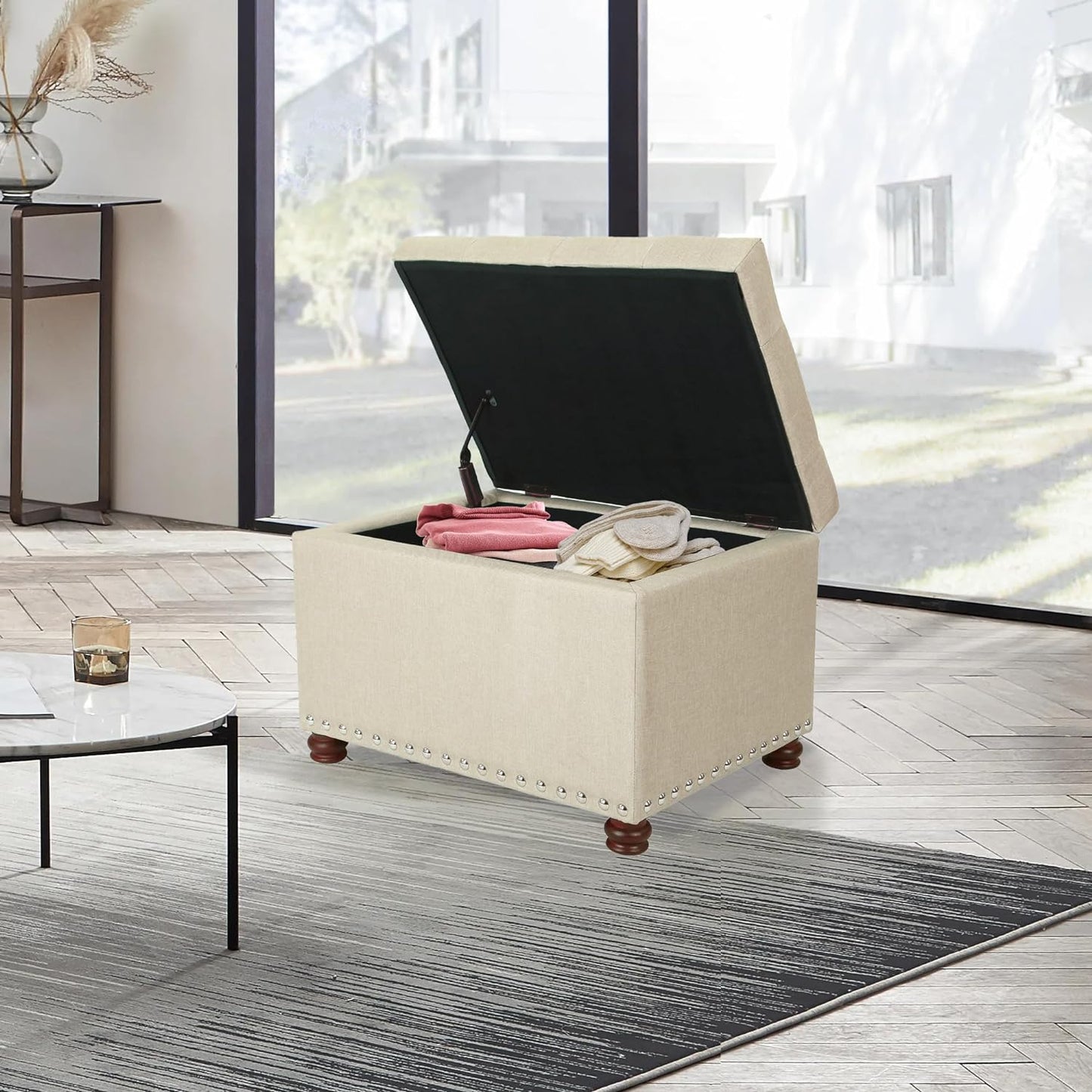 Joveco Storage Ottoman Bench Rectangular Fabric Organization Tufted Footrest for Living Room Bedroom, Upholstered Padded Footstool Coffee Table Seat with Lift Top