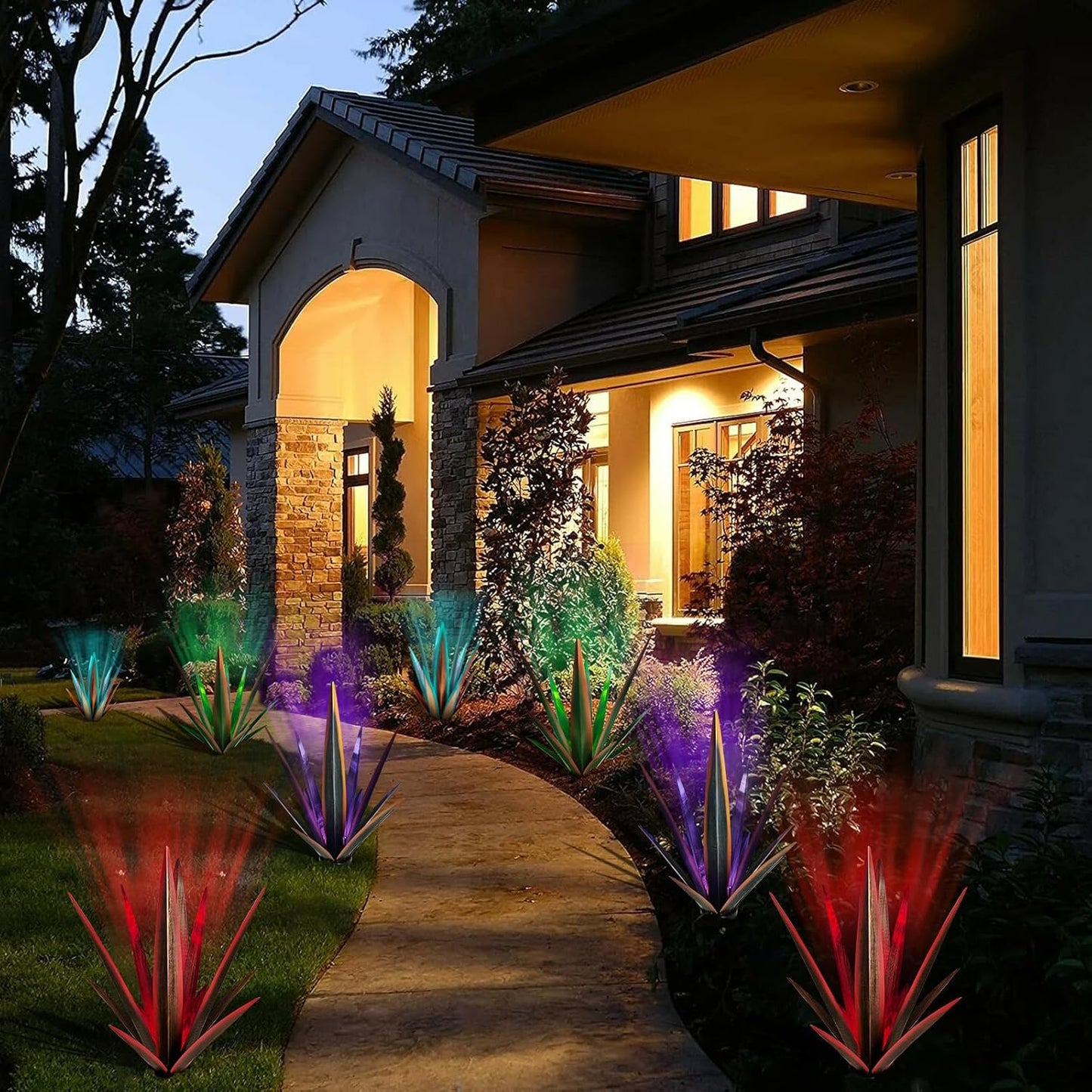 Large Tequila Rustic Sculpture, Rustic Metal Agave Plants for Outdoor, Metal Agave Garden Yard Statue, Outdoor Lawn Ornaments Yard Stakes (Rusty - L (W/Solar Light))