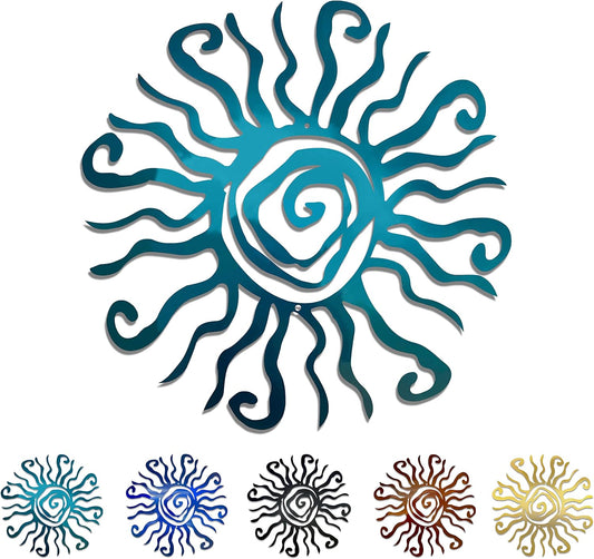 Riverside Designs Wacky Sun Metal Wall Art Indoor/Outdoor Decor - 24" Teal Rust Proof Wall Sculpture - Made in USA - Ideal for Bedroom, Garden, Home, Patio and Farmhouse