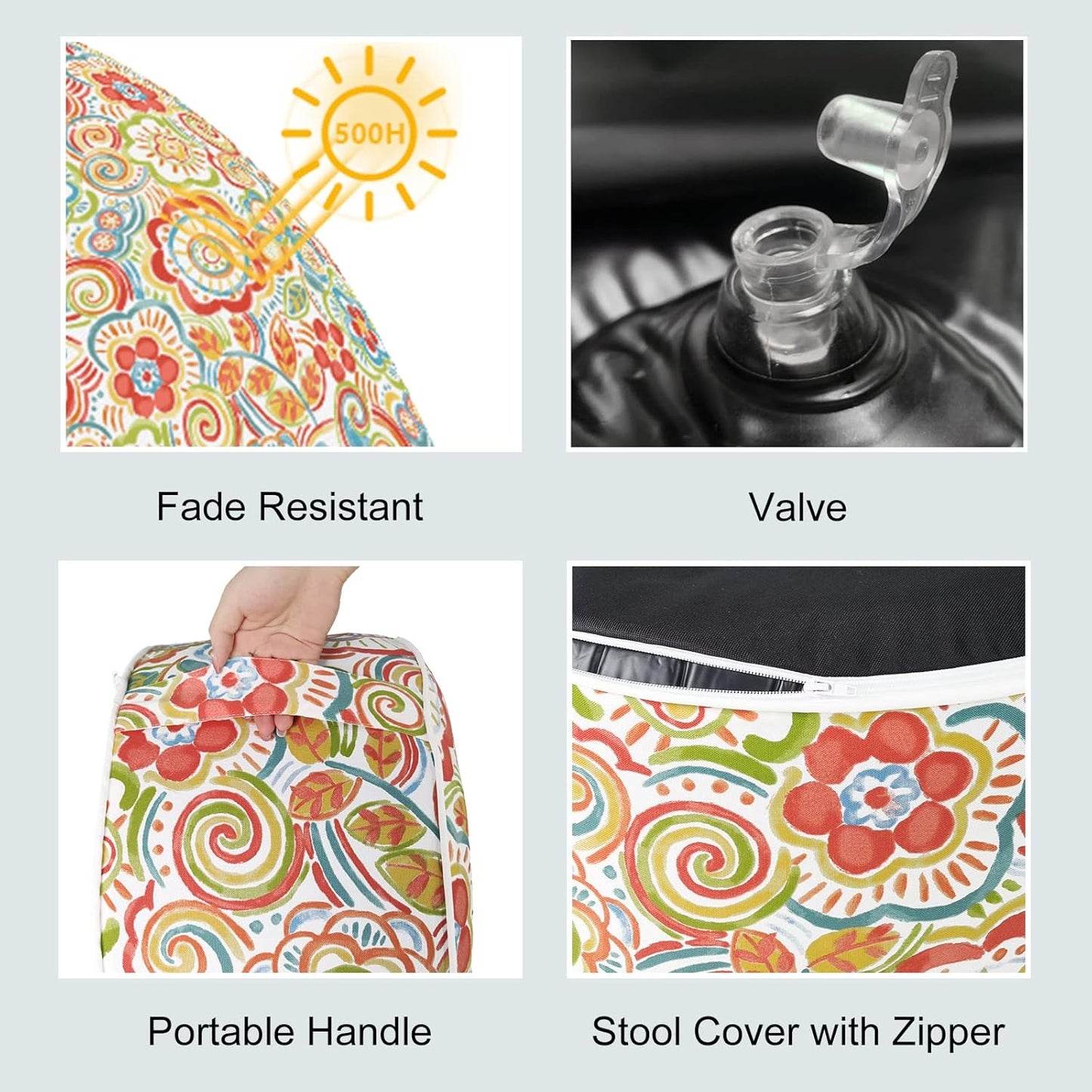 LVTXIII Indoor/Outdoor Inflatable Ottoman, All Weather Round Footrest Stool D21”x H9”, Portable for Patio Garden Camping or Home-Flower Multi