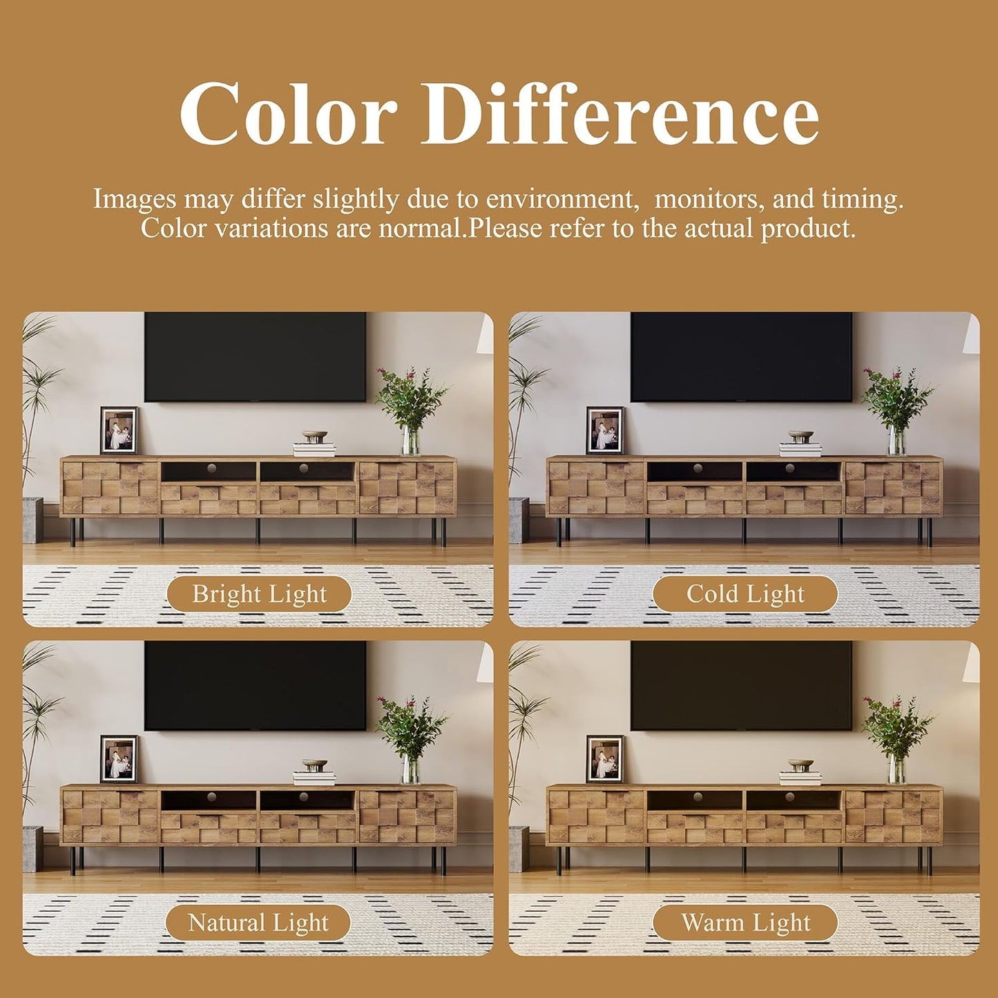 Modern TV Stand for TVs up to 85", Mid-Century Media Console with Checkered Cabinet Doors, Storage Drawers & Open Shelves, Wood Entertainment Center with Metal Legs