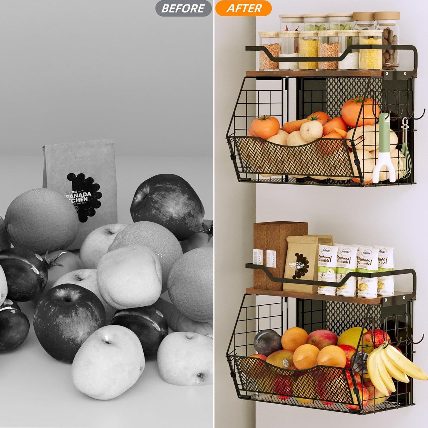 Magnetic Shelf for Fridge with Wood Lid, Large Capacity Magnetic Spice Rack for Refrigerator with 4 Hooks, Magnetic Basket for Kitchen Pantry Laundry Organizers Storage(2 Pack)