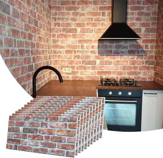 Dundee Deco 3D Wall Panels Faux Brick - Cladding, Red Brown Stone Look Wall Paneling, Styrofoam Facing for Living Room, Kitchen, Bathroom, Balcony, Bedroom, Set of 10, Covers 53 sq ft