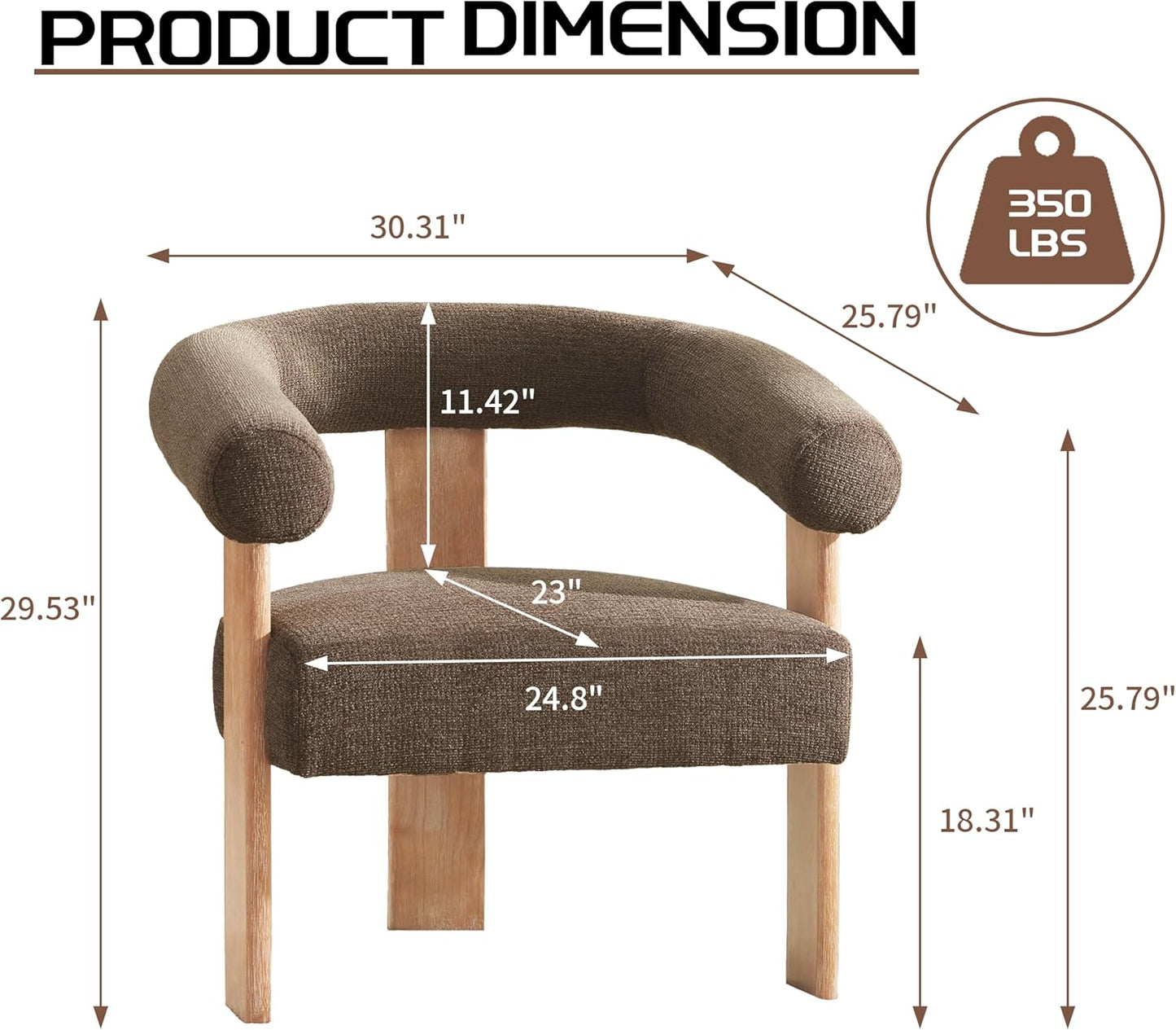 VKNOW Accent Chair Living Room Chair, Modern Upholstered Armchair with Solid Wood Legs, Comfy Barrel Arm Chairs for Living Room Bedroom, Brown