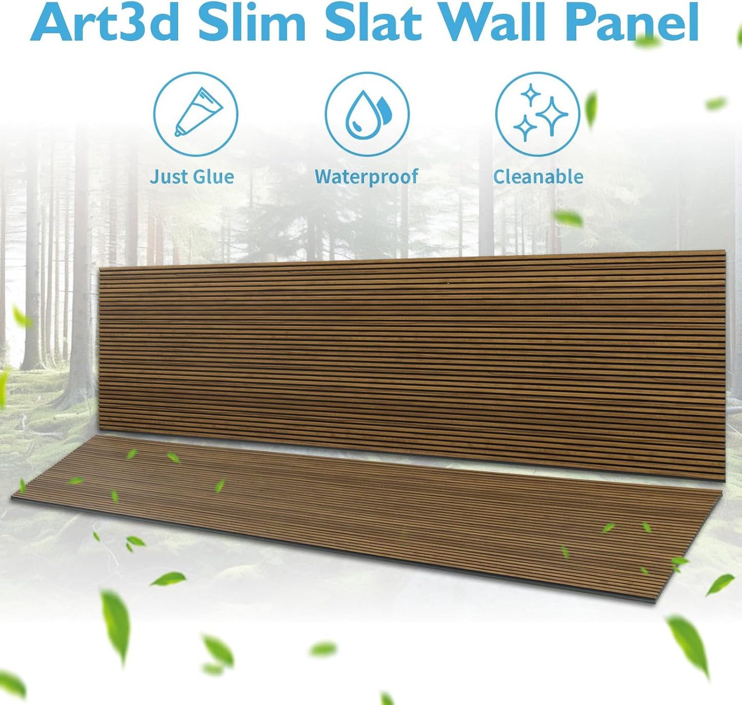 Art3d 4-Pack Glue-On Fine Bar Wainscoting Panel for Interior Wall Decor - 104 x 12 Inch Polystyrene Ultralight Slim Slat Wall Panels for Living Room Bedroom, Rosewood