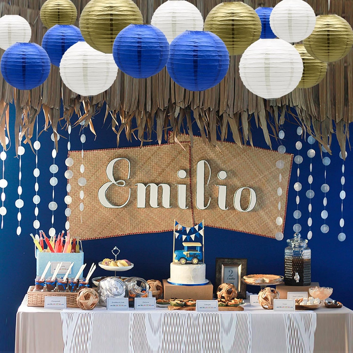 Paper Lanterns Party Decorations Navy Blue Gold - Hanging Paper Lanterns Indoor Outdoor - Wedding Graduation Retirement Bachelorette Birthday Baby Shower Party Supplies, 15pcs