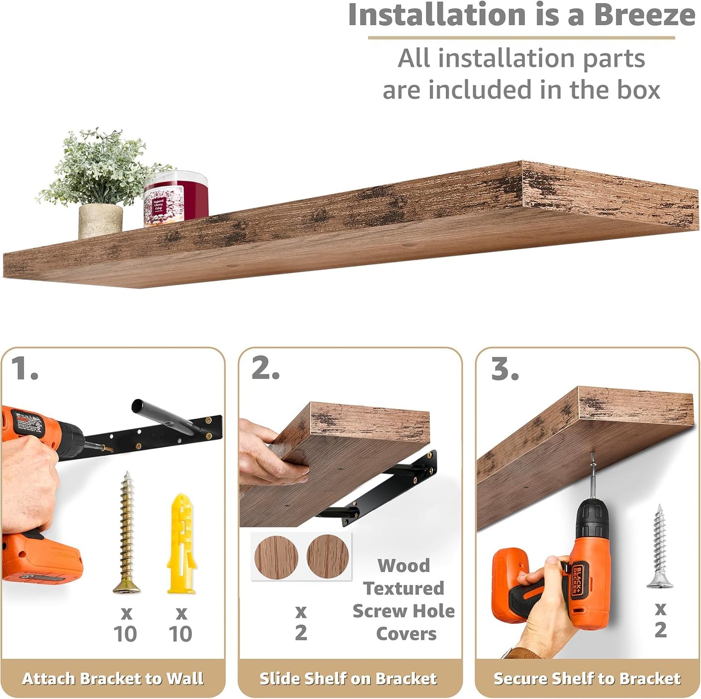 Sorbus Floating Shelves for Wall - 48 Inch Long Bathroom Shelves, Wall Decor for Bedroom, Kitchen, Living Room & Book Storage - Mounted Floating Shelf with Invisible Brackets (Mahogany, 2 Pack)