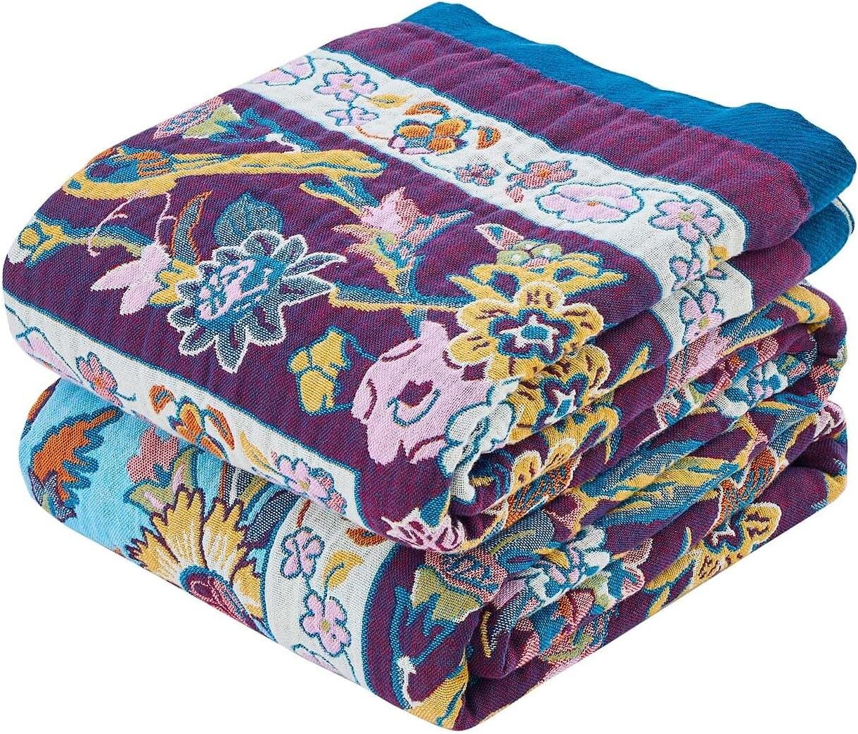 Fall Blanket for Bed, 100% Cotton Soft Rustic Boho Throw Blanket Quilt, 60"x80" Farmhouse Decor Bed Flower Blankets, Light Weight Reversible Bohemian Throw Quilt