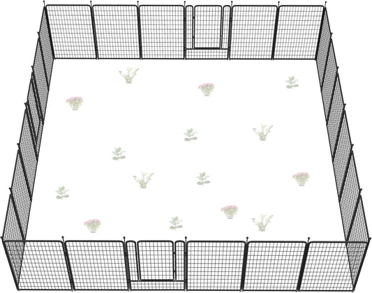 FXW Garden Fence Outdoor for The Yard – 50in(H) x 60.2ft(L) Heavy Duty Metal Animal Barrier for Dog and Rabbit, Decorative Dog Fence, 24 Panels, Black