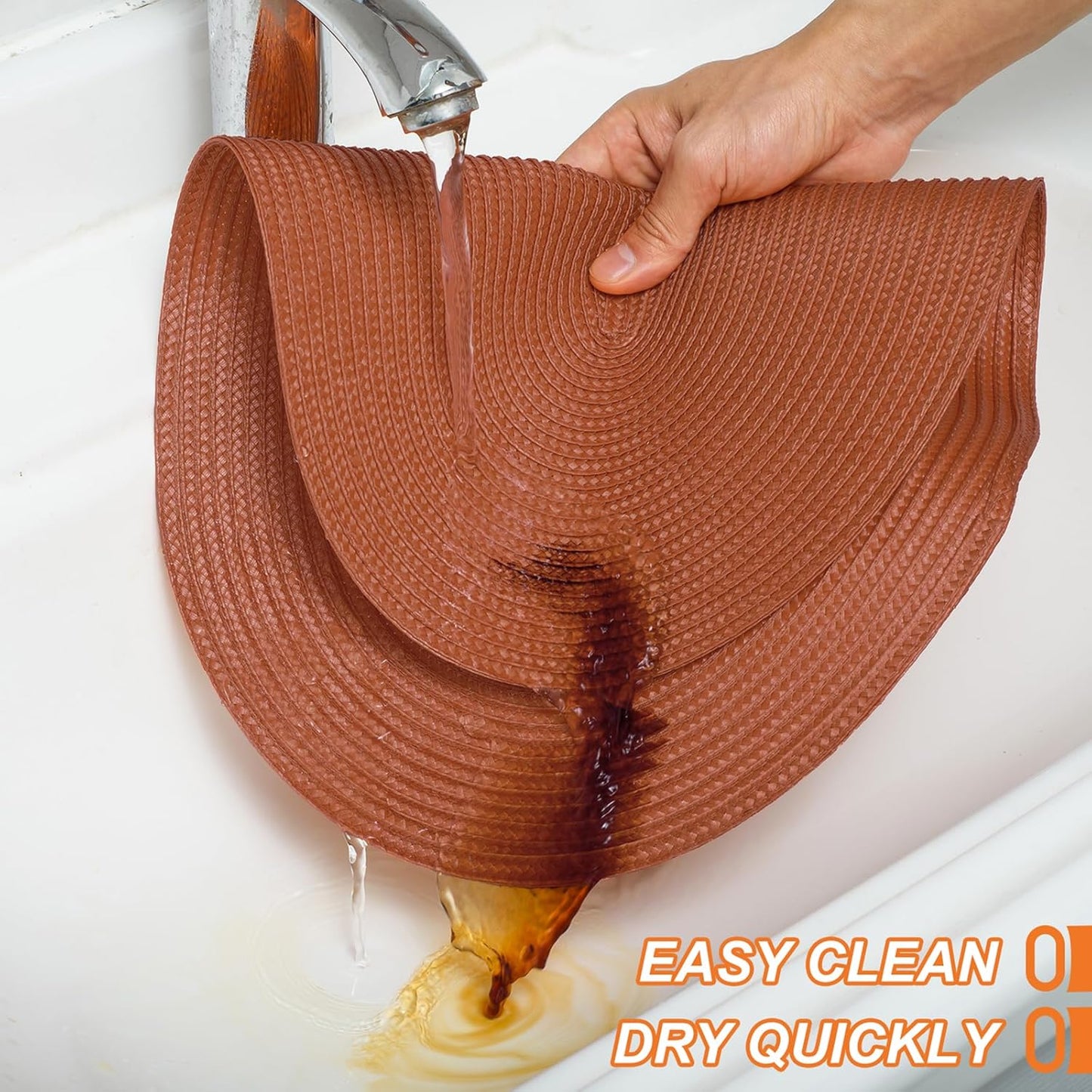 AHHFSMEI Placemats Set of 4 for Dining Table Washable Woven Vinyl Non-Slip 18x12 inches Placemat Heat-Resistant Durable Table Mats for Dining Table Easy to Clean (Burnt Orange 4)