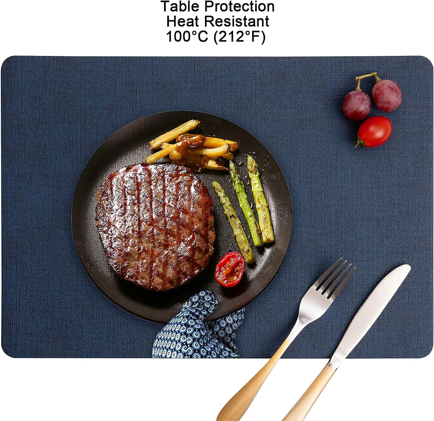 Myir JUN Placemats Dual Sided, Faux Leather Place Mats Set of 4 Indoor Placemat for Dining Table Outdoor Place Mat Manteles Individuales Square Non-Slip Washable Table Mats (Gray Blue, Set of 4)