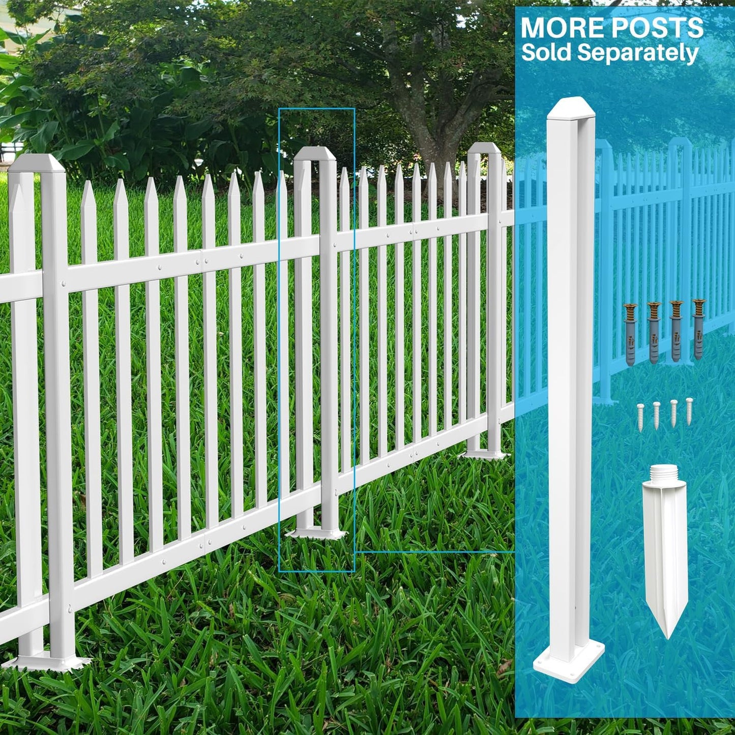 Patio Vinyl Picket Fence White Panels 36" H x 84" W PVC Garden Fences Plastic Decorative for Yard Porch Patio Deck Pool Air Conditioner Safety Dog Fencing (34 Pickets, Straight)