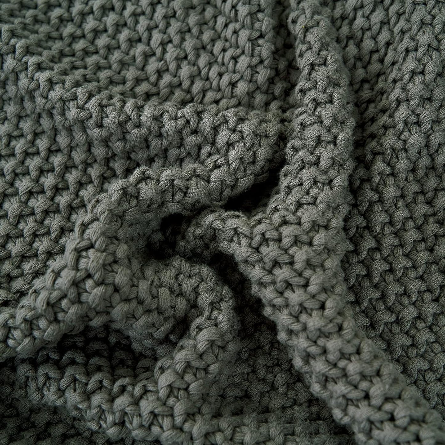 Longhui bedding Chunky Cable Knit Throw Blanket Lightweight Grey 100% Organic Cotton Blanket for Sofa Couch Bed Baby Nursery, Rustic Shabby Chic Modern Farmhouse, Gray 51” x 63” Give Laundering Bag