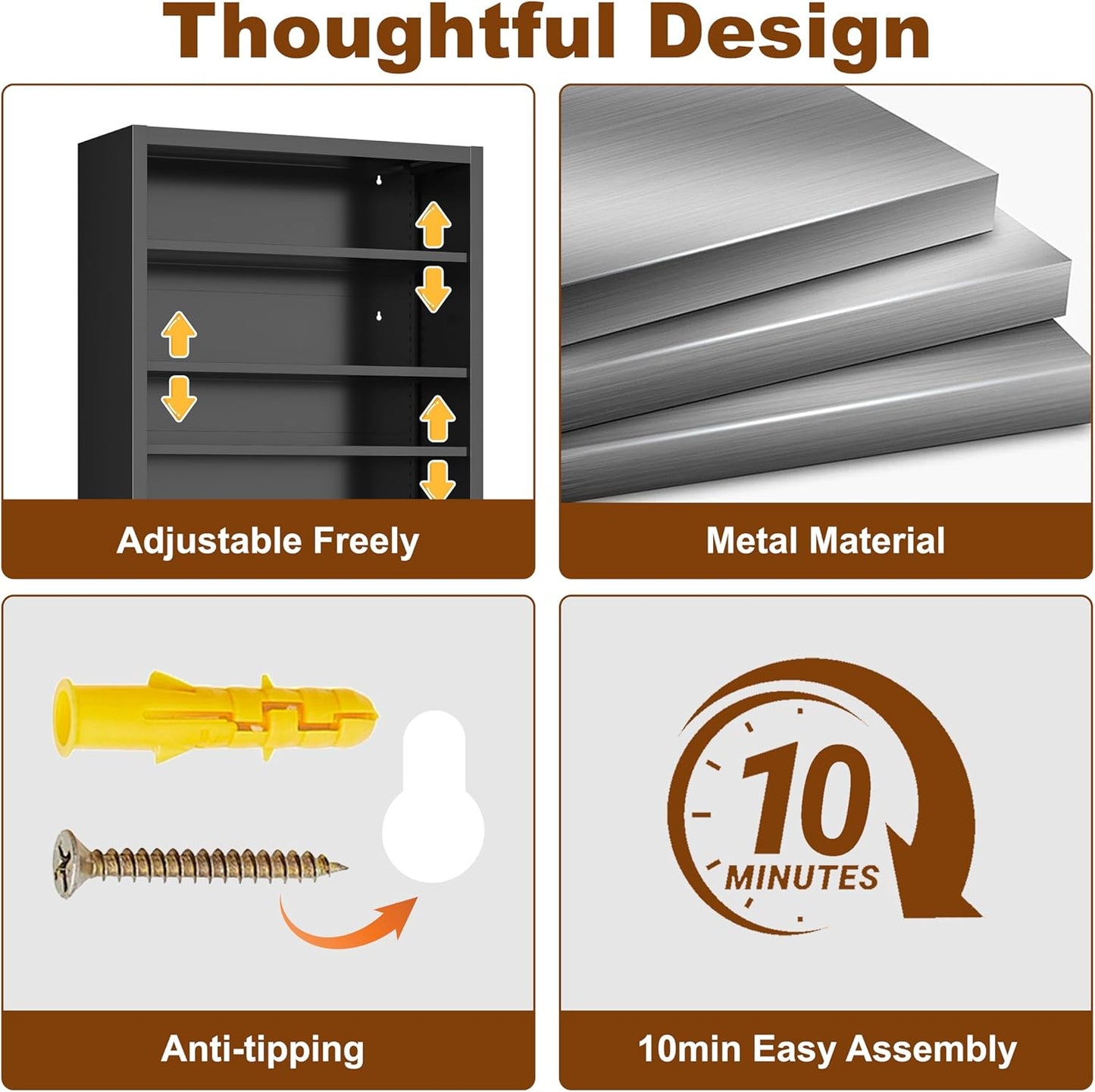 Metal DVD Storage Cabinets, 7-Tier CD Storage Rack with Adjustable Shelves, DVD Organizer Shelf, Media Shelves for CD Holder, Books, Games, Black Book Shelf for Living Room & Home Office (Black)