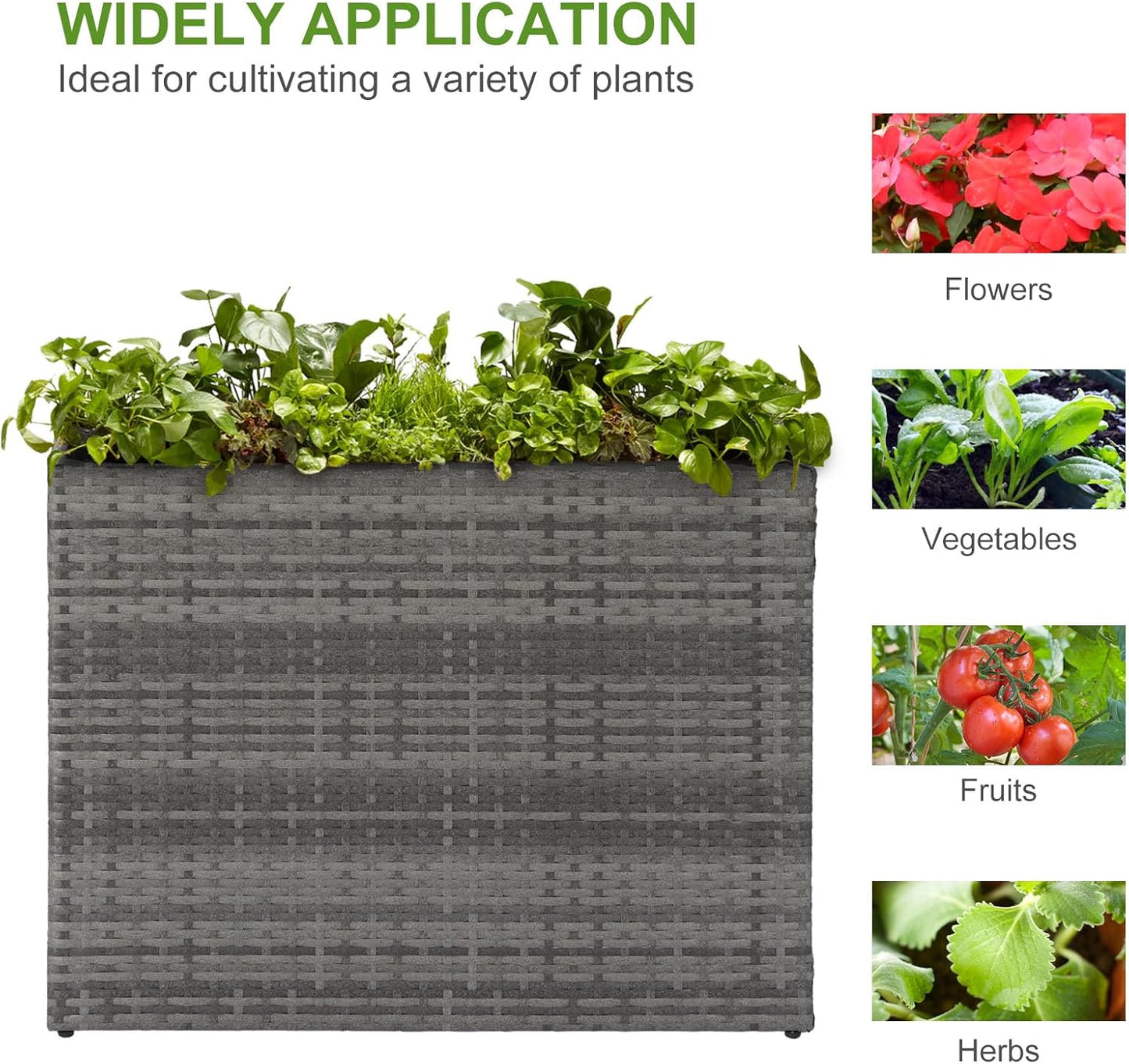 LEWIS&WAYNE Large Rectangular Block Planter Box Handmade Wicker Tall Planters for Outdoor Plants with Removable Liners Modern Planter for Indoor Outdoor Patio Deck - Gray, 38''x11''x30''