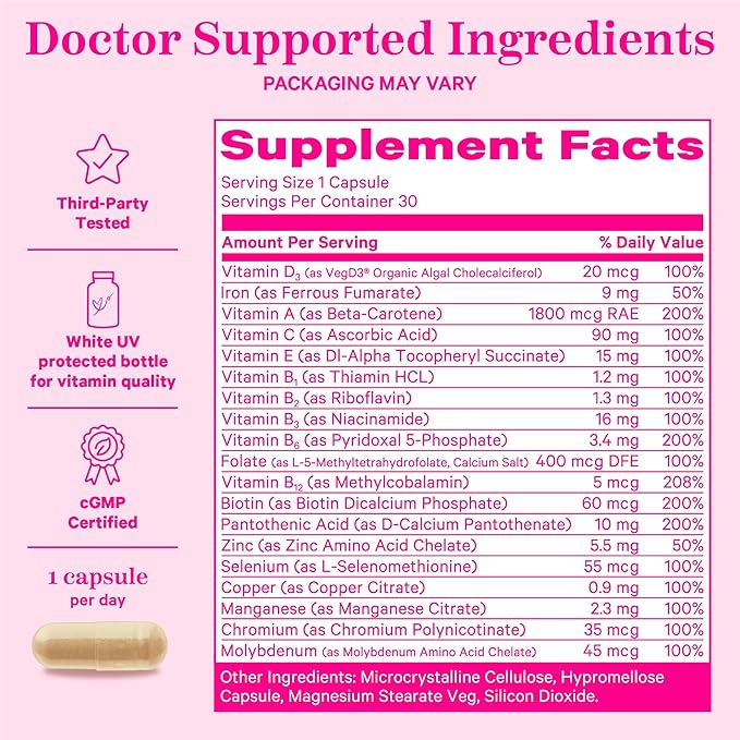 Pink Stork Women's Multivitamin 19 Vitamins B6, B12 B12 & 30 Capsules