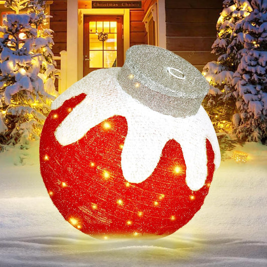 BRIGHTDECK Outdoor Christmas Ornaments, Lighted Pop-Up Outdoor Holiday Ball Decoration with 80 LED Lights, 8 Light Modes, Lighted Collapsible Holiday Decorations for Yard, Home (Red)