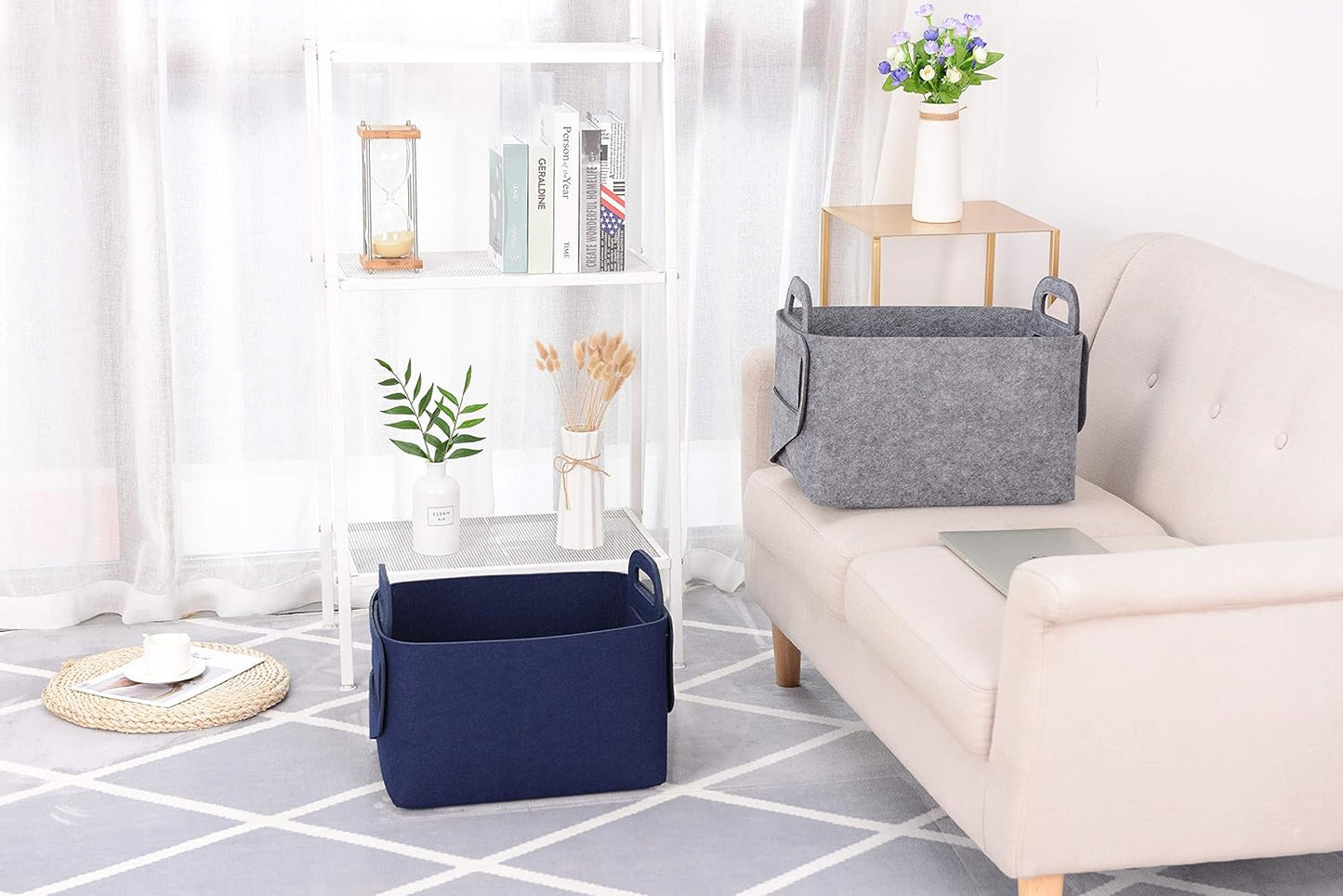 Minoisome Storage Basket Felt Storage Bin Collapsible& Convenient Box Organizer with Carry Handles for Office Bedroom Closet Babies Nursery Toys Laundry (Gray, 15.7inch（L）×11inch（W）×10inch（H）)